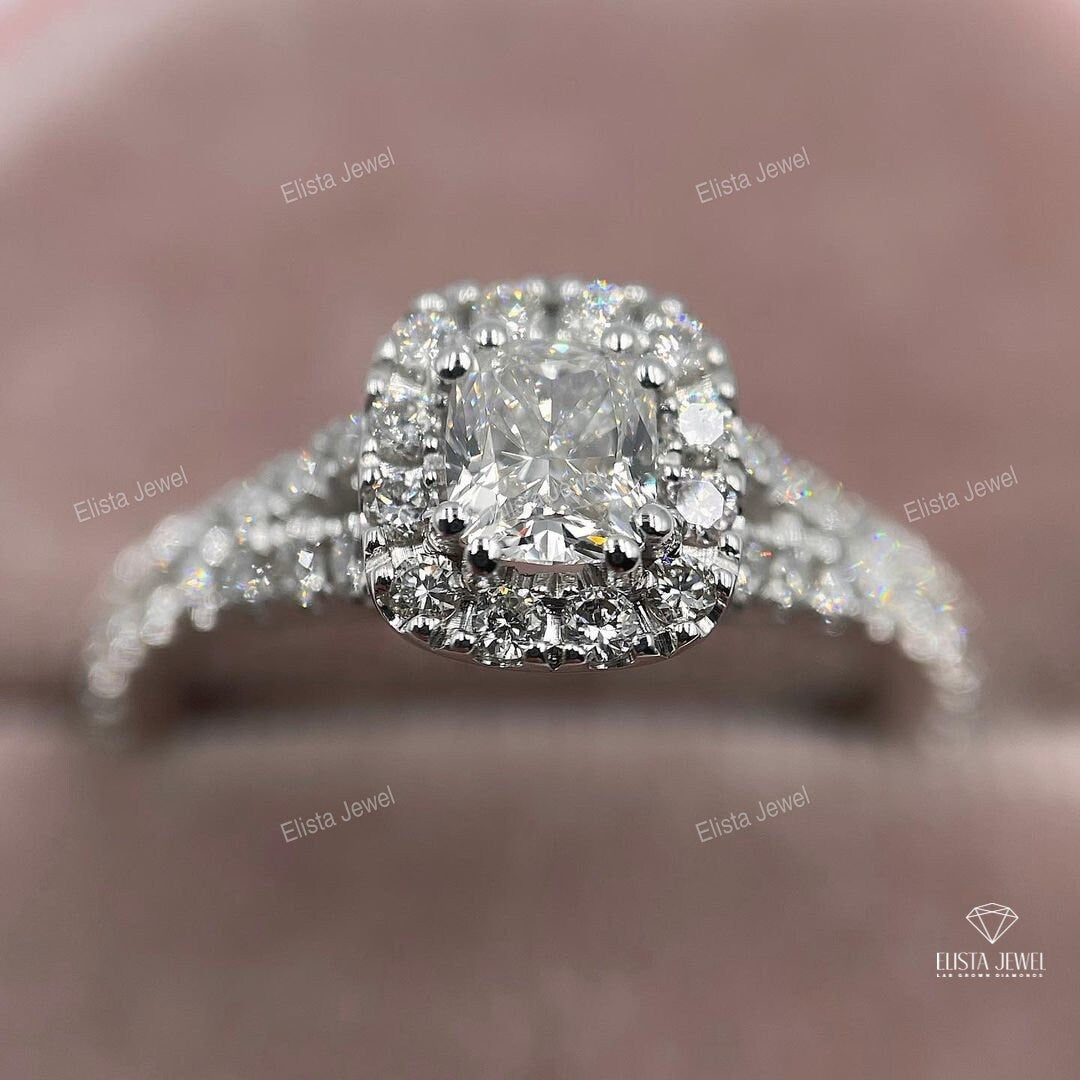 Cushion Cut Halo Engagement Ring