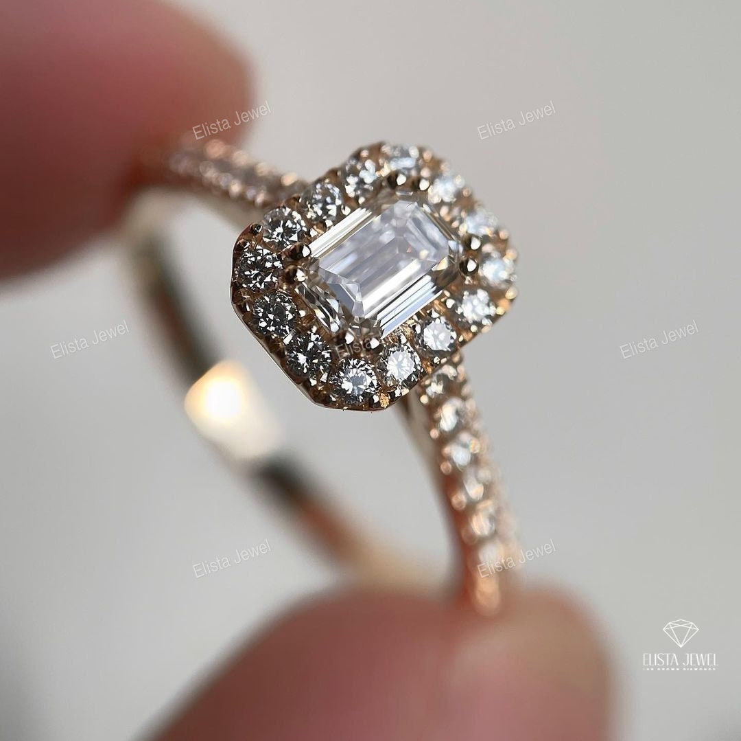 Emerald Cut Halo Engagement Ring