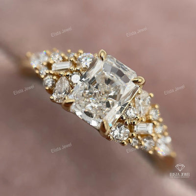 Radiant Cut Accent Cluster Wedding Ring