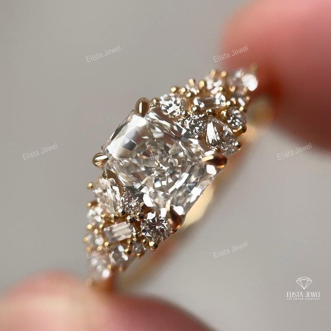 Radiant Cut Accent Cluster Wedding Ring