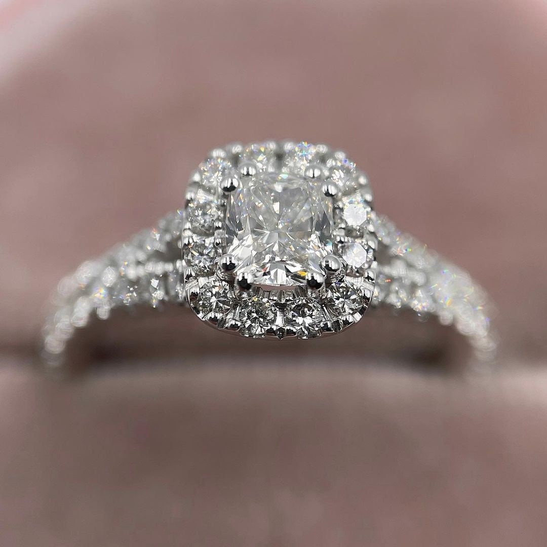 Cushion Cut Halo Engagement Ring