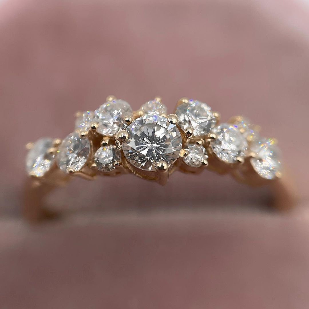 Round Cut Cluster Engagement Ring
