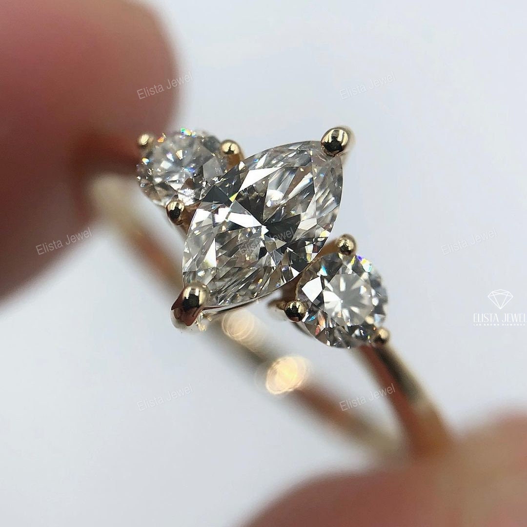 Marquise Cut Three Stone Engagement Ring