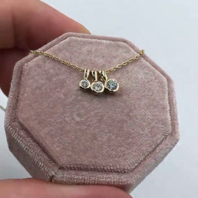 Three Stone Bezel Set Lab Grown Diamond Charm Necklace, Minimalist Classic Brilliant Round Cut Diamond Necklace, Anniversary Gift For Her