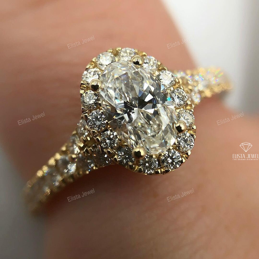 Oval Cut Halo Accent Engagement Ring