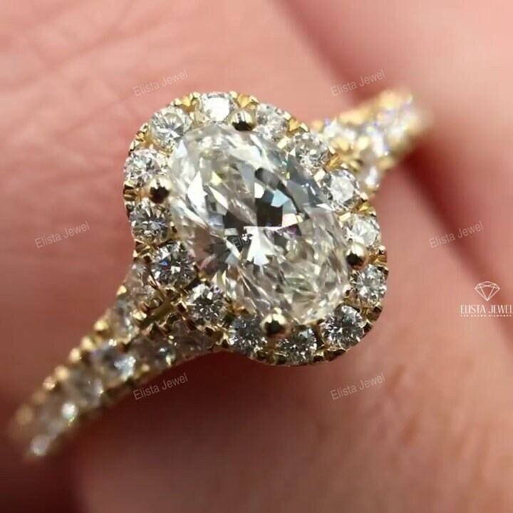 Oval Cut Halo Accent Engagement Ring