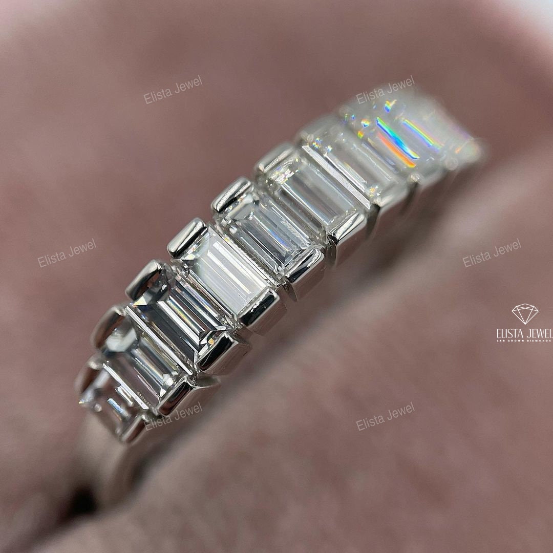 Baguette Cut Half Eternity Wedding Band