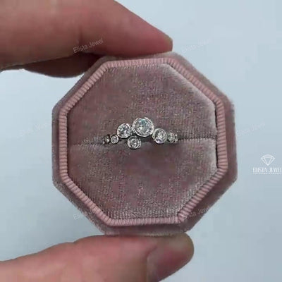 Unique Round Diamond Bezel Set Cluster Wedding Band.