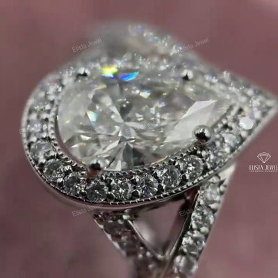 Curve Matching Band With Pear Accent Halo Ring Set