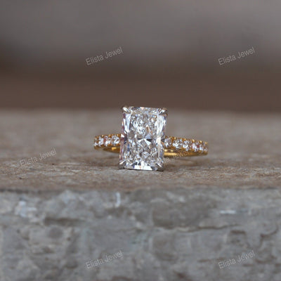 Two Tone Radiant Hidden Halo Engagement Ring