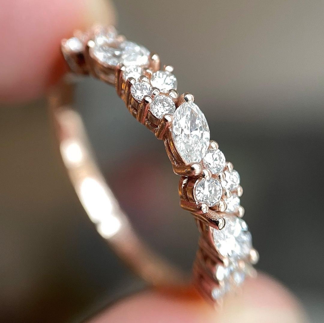 Marquise and Round Cut Half Eternity Band