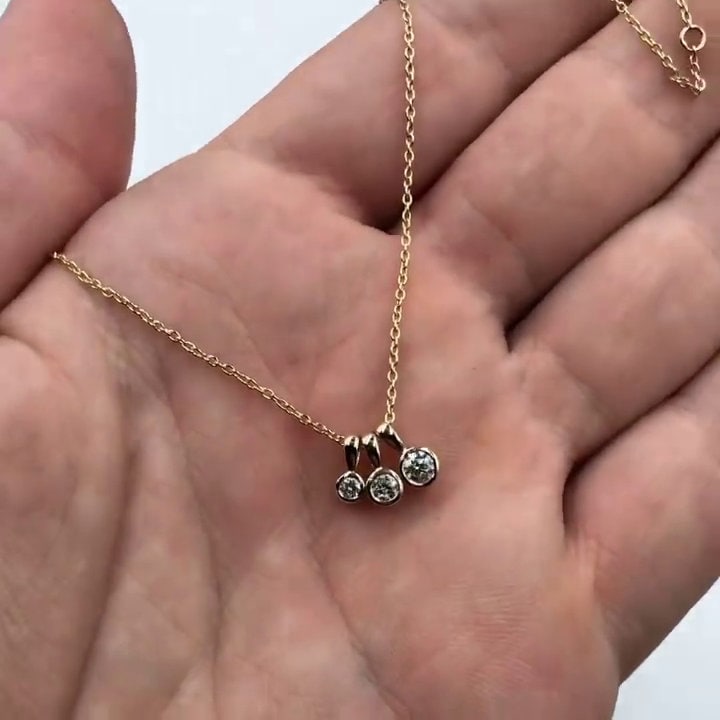 Three Stone Bezel Set Lab Grown Diamond Charm Necklace, Minimalist Classic Brilliant Round Cut Diamond Necklace, Anniversary Gift For Her