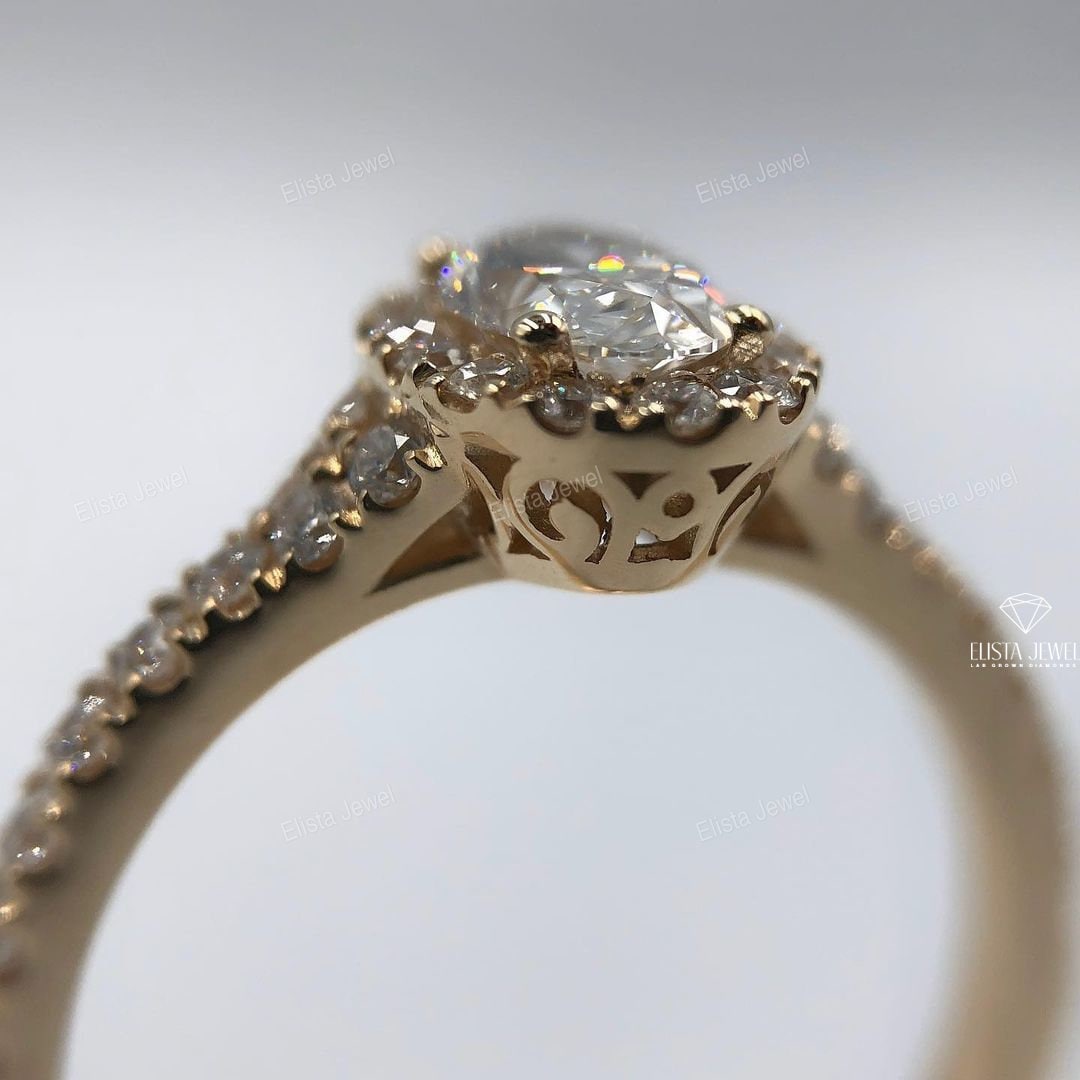 Oval Cut Halo Accent Engagement Ring