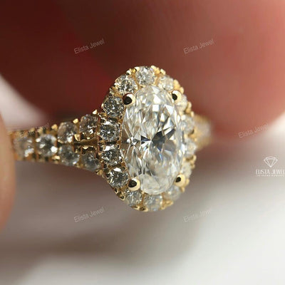 Oval Cut Halo Accent Engagement Ring