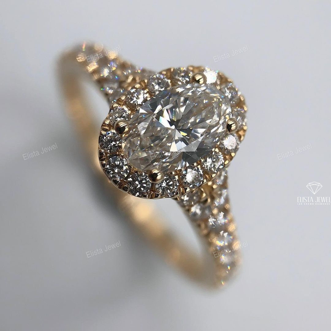 Oval Cut Halo Accent Engagement Ring