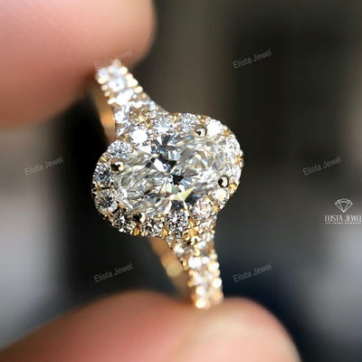 Oval Cut Halo Accent Engagement Ring