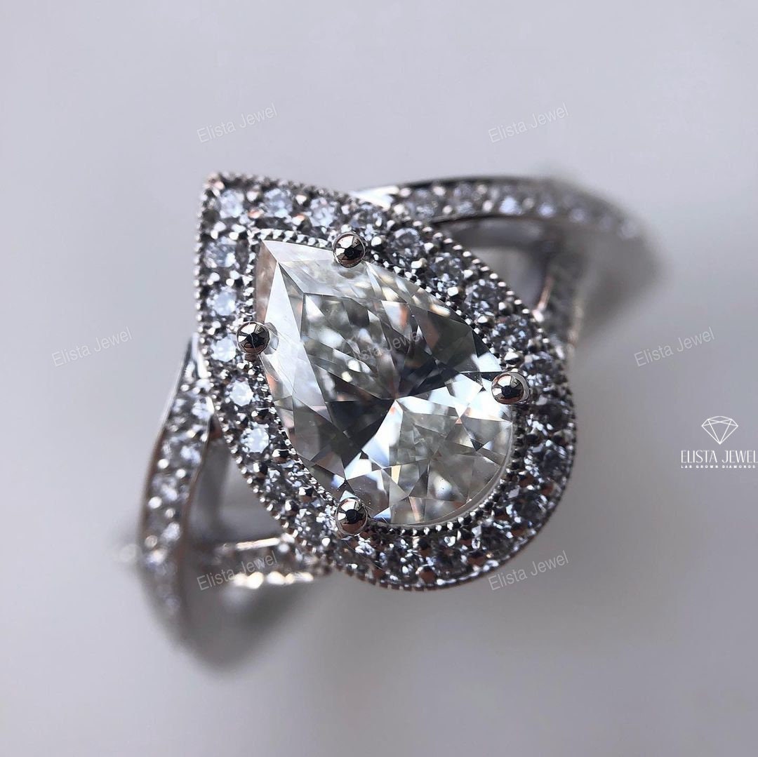 Curve Matching Band With Pear Accent Halo Ring Set