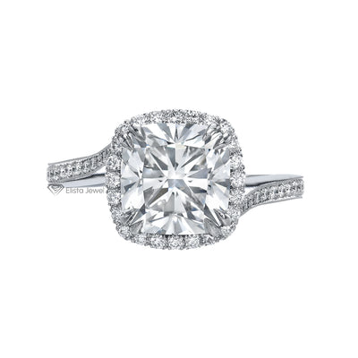 Cushion lab grown diamond halo engagement ring
