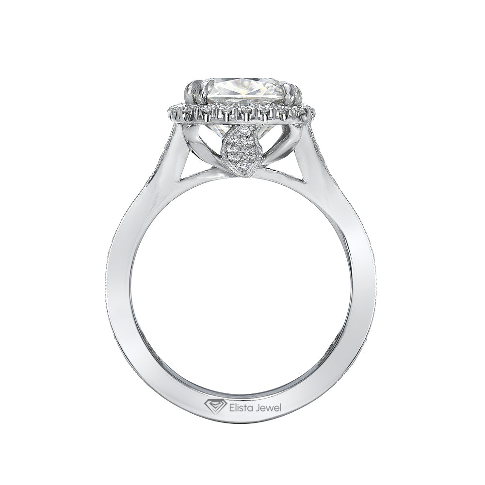 Cushion lab grown diamond halo engagement ring