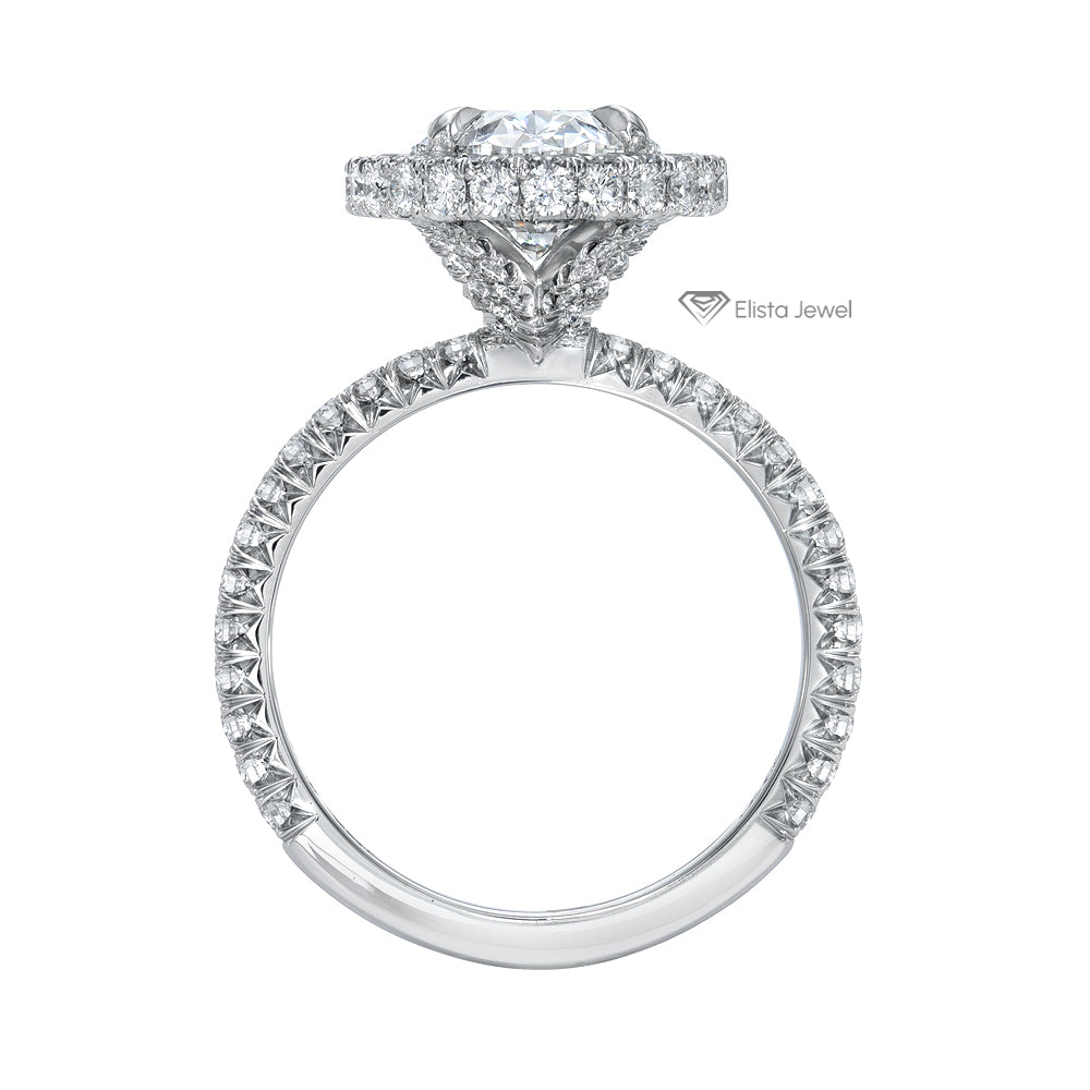 Oval Cut Halo Accent Engagement Ring