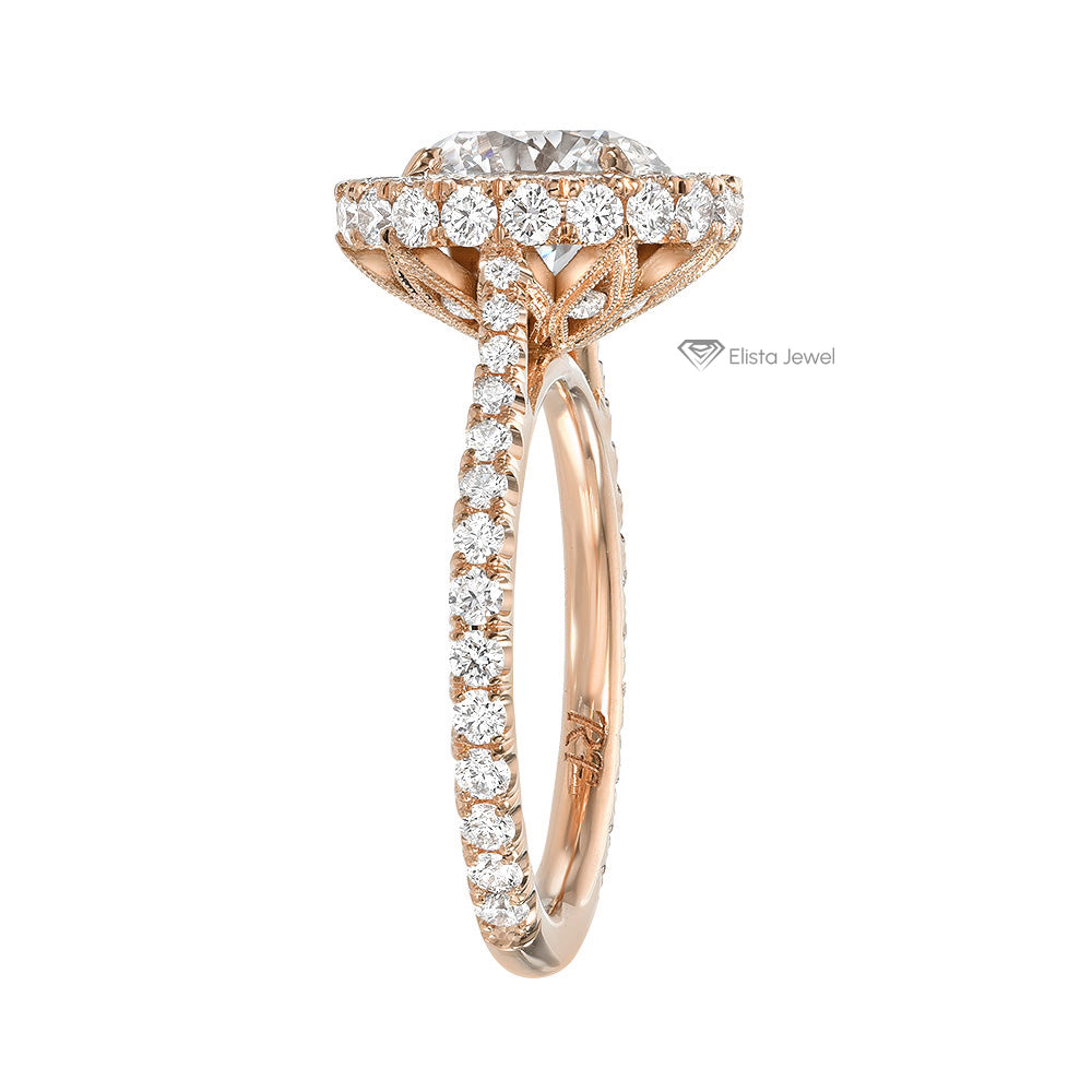 Round Cut Hidden Halo Engagement Ring