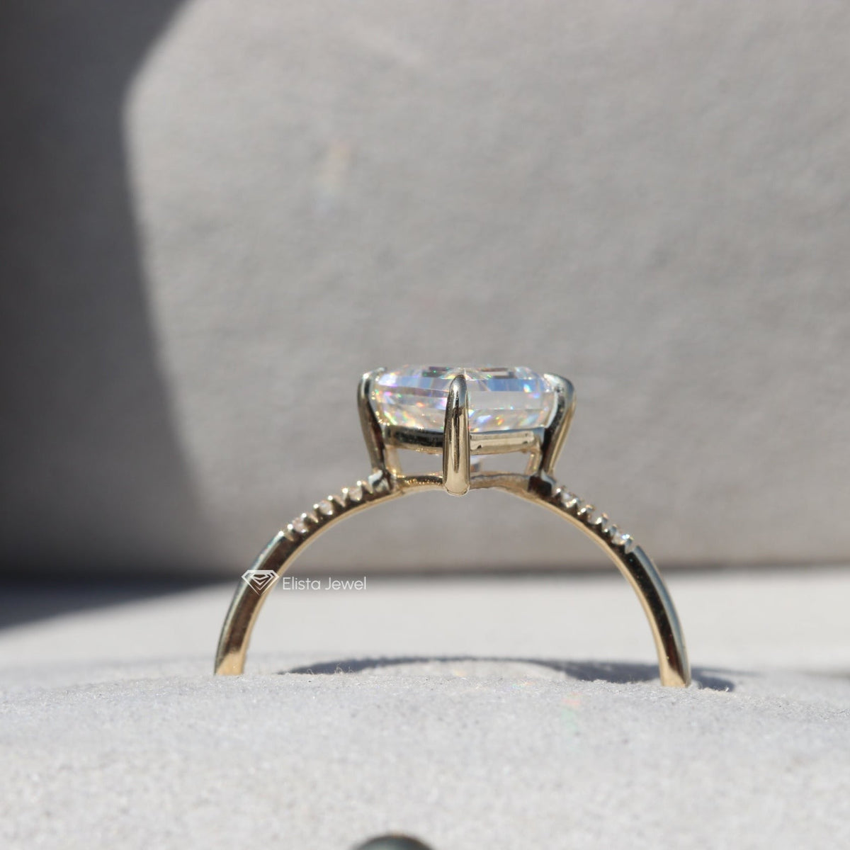 Kite Cut Accent Engagement Lab Grown Diamond Ring in 14K Yellow Gold - Profile View