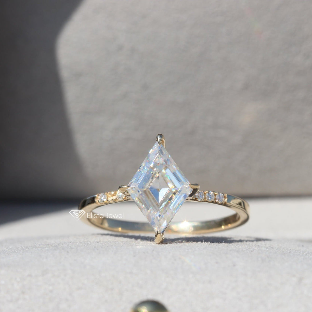 Kite Cut Accent Engagement Lab Grown Diamond Ring in 14K White Gold - Top View
