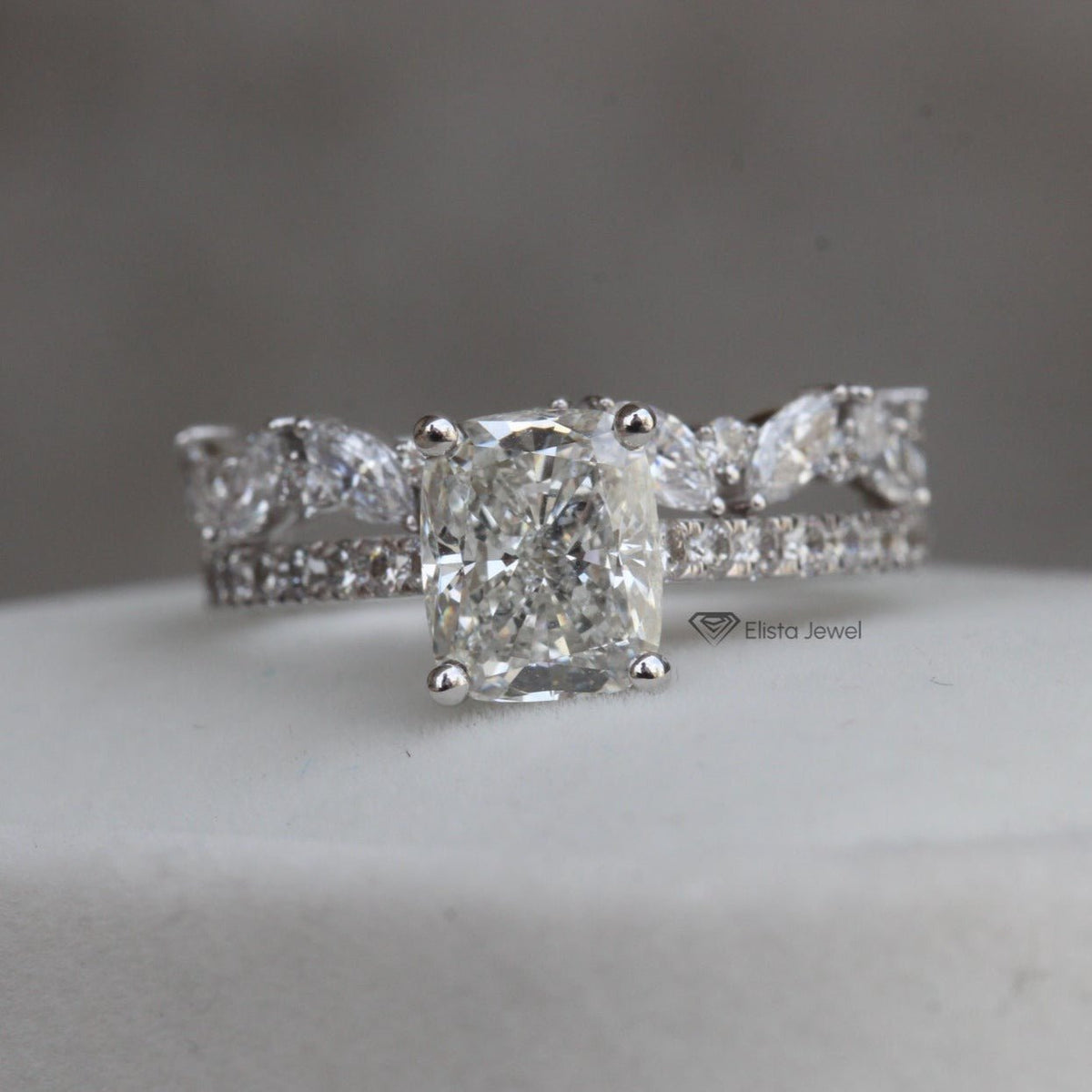 Marquise Accent Wedding Set With Center Radiant Diamond Ring in 10K - Front View