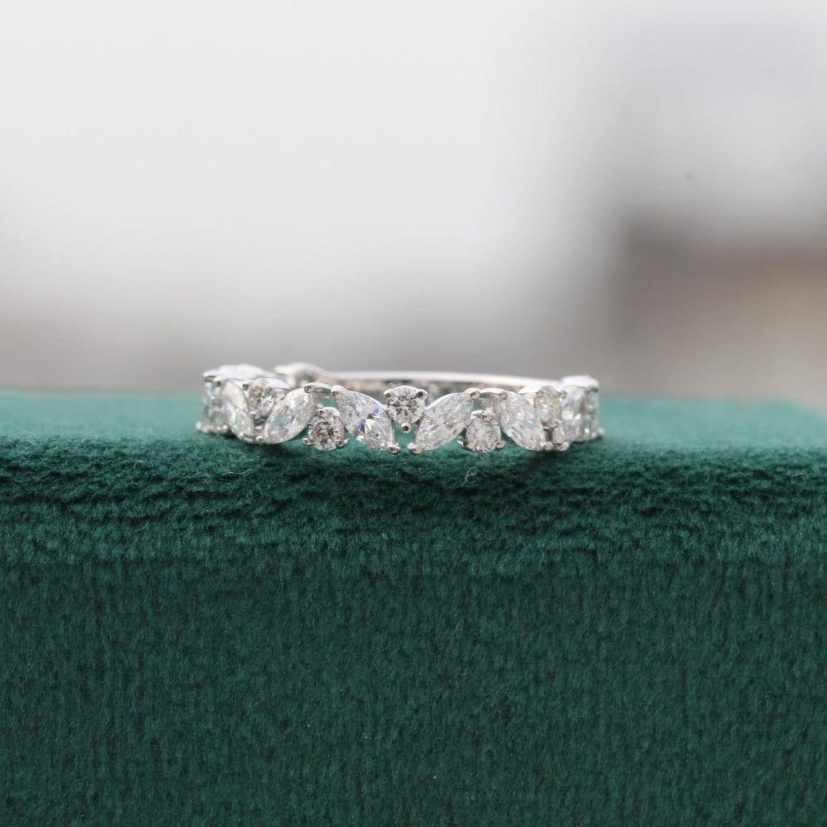 Marquise And Round Cut Wedding Lab Grown Diamond Band in 14K - Side View