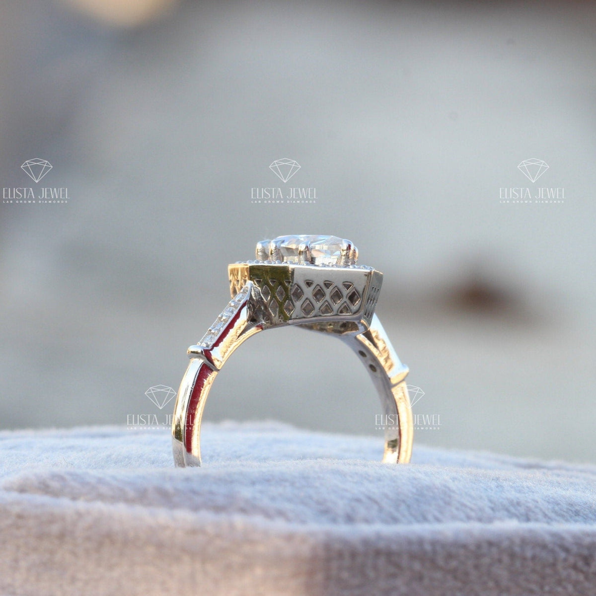 Marquise Cut Accent Engagement Lab Grown Diamond Ring - Perspective View