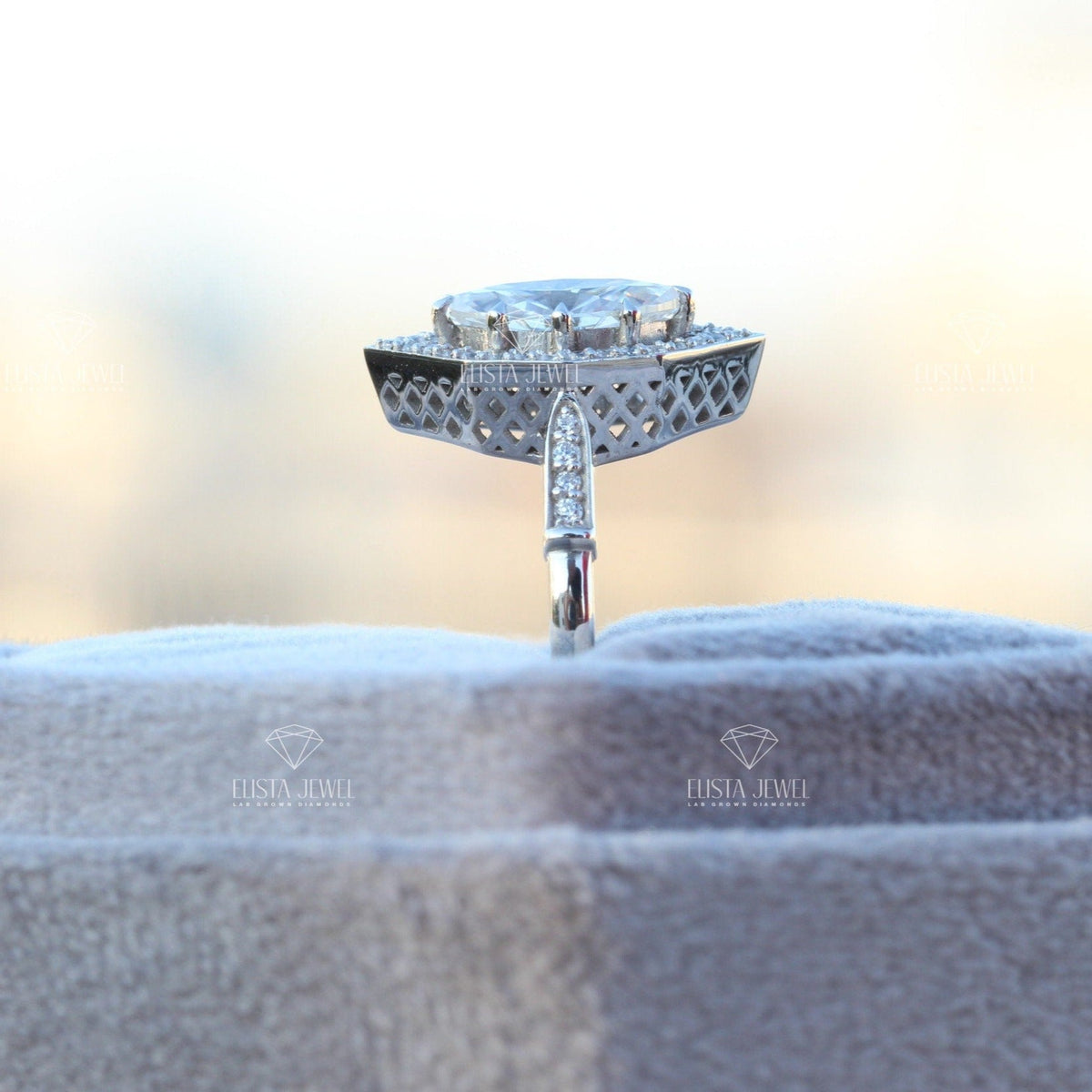 Marquise Cut Accent Engagement Lab Grown Diamond Ring - Ring on Hand View