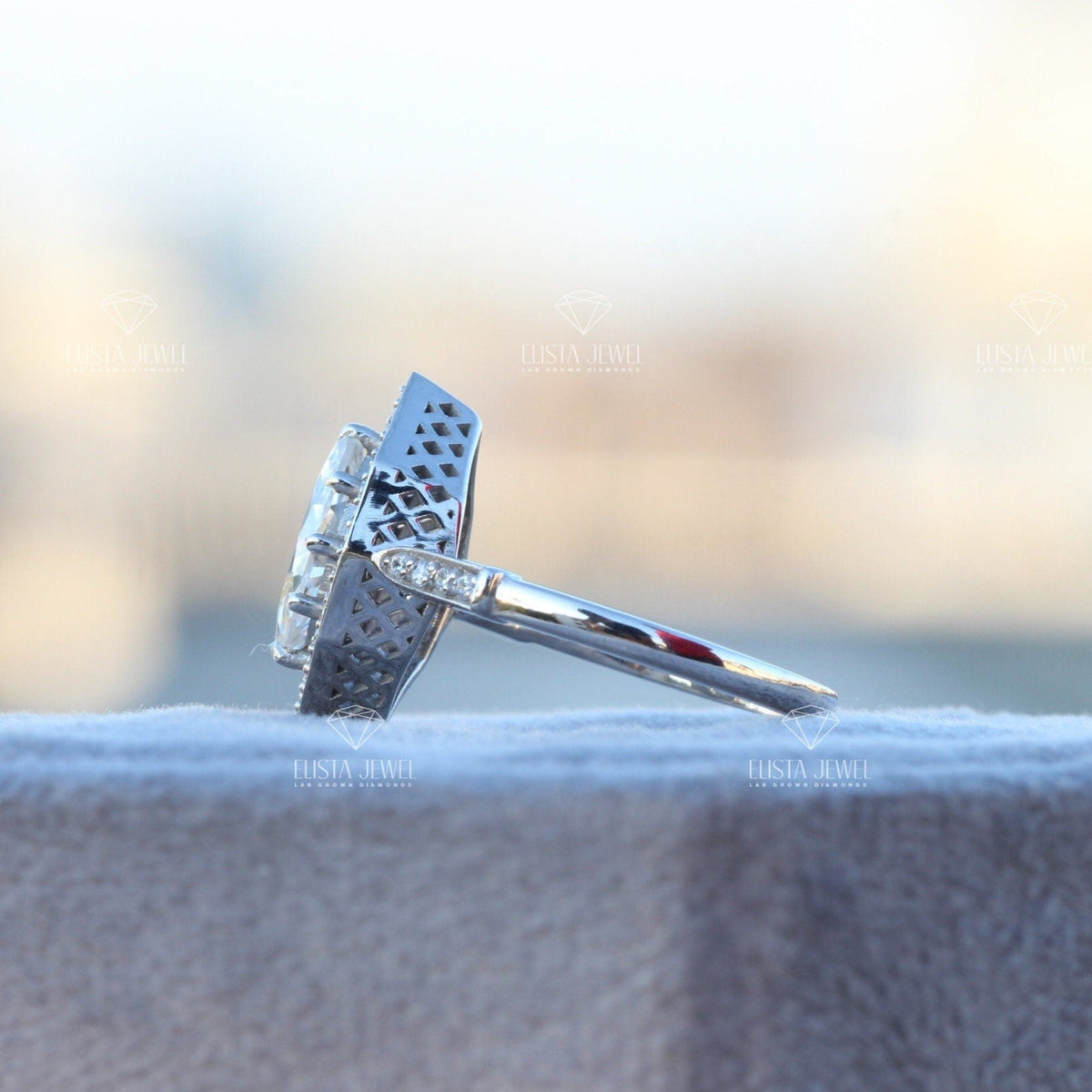 Marquise Cut Accent Engagement Lab Grown Diamond Ring - Detail View