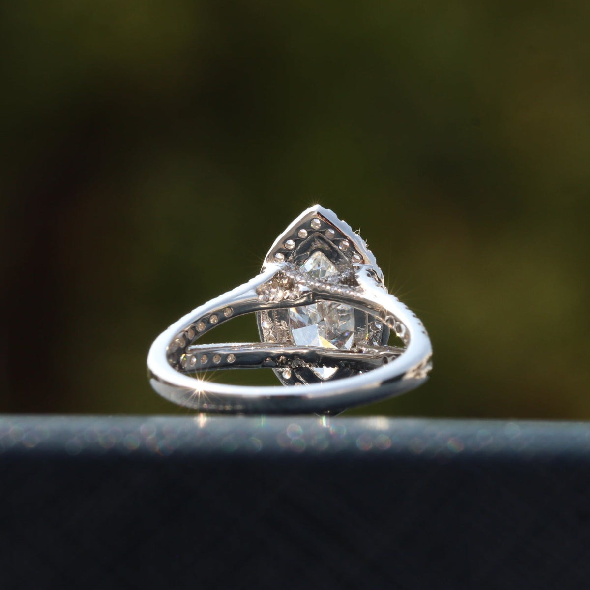 Marquise Cut Halo Engagement Lab Grown Diamond Ring - Perspective View