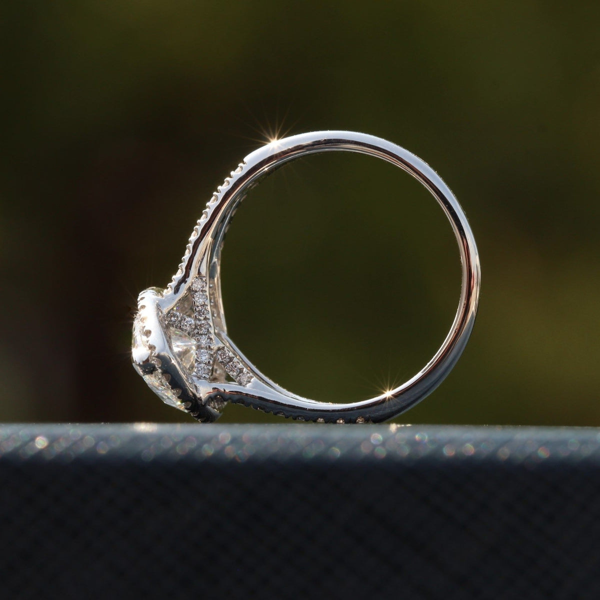 Marquise Cut Halo Engagement Lab Grown Diamond Ring - Ring on Hand View
