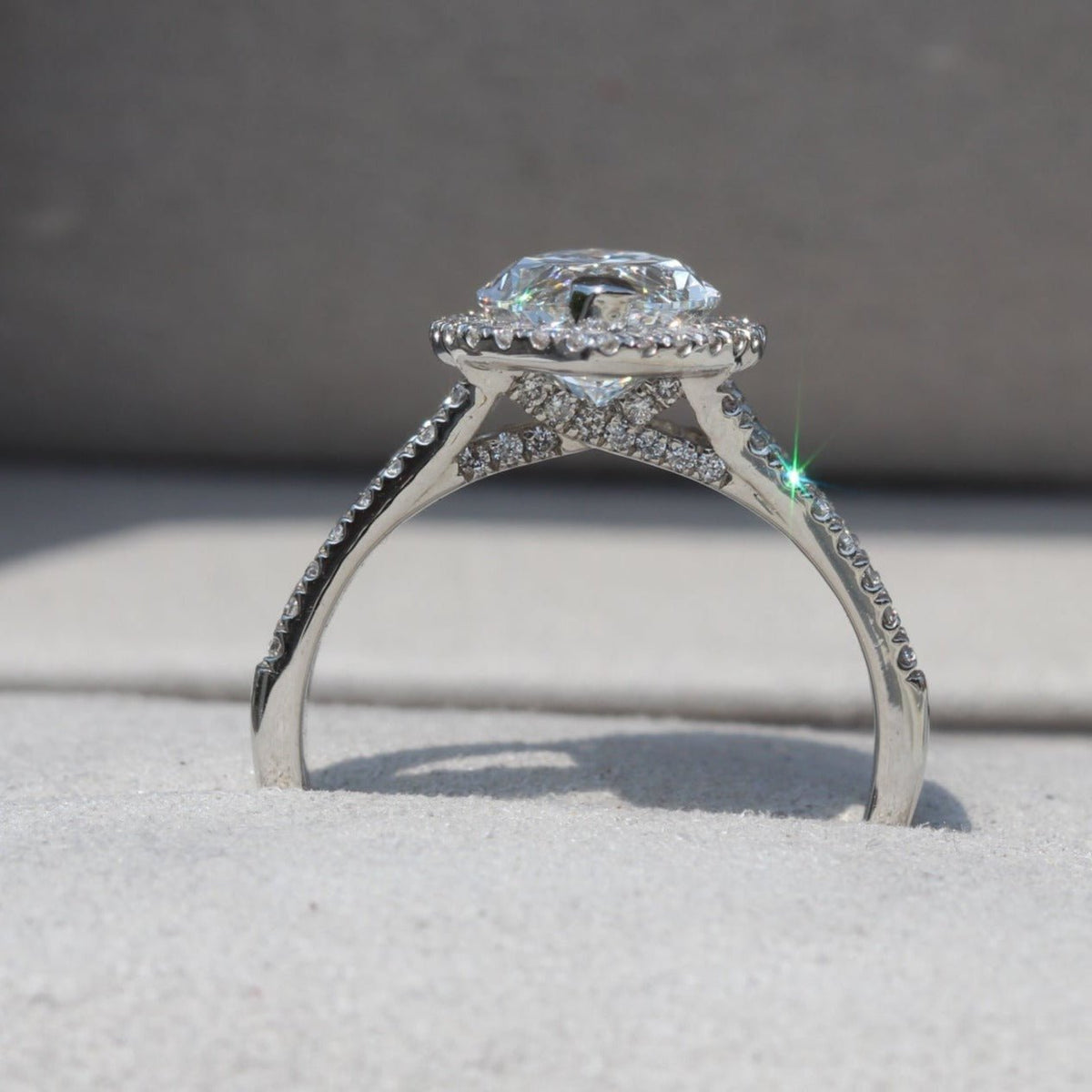 Marquise Cut Halo Engagement Lab Grown Diamond Ring - Profile View