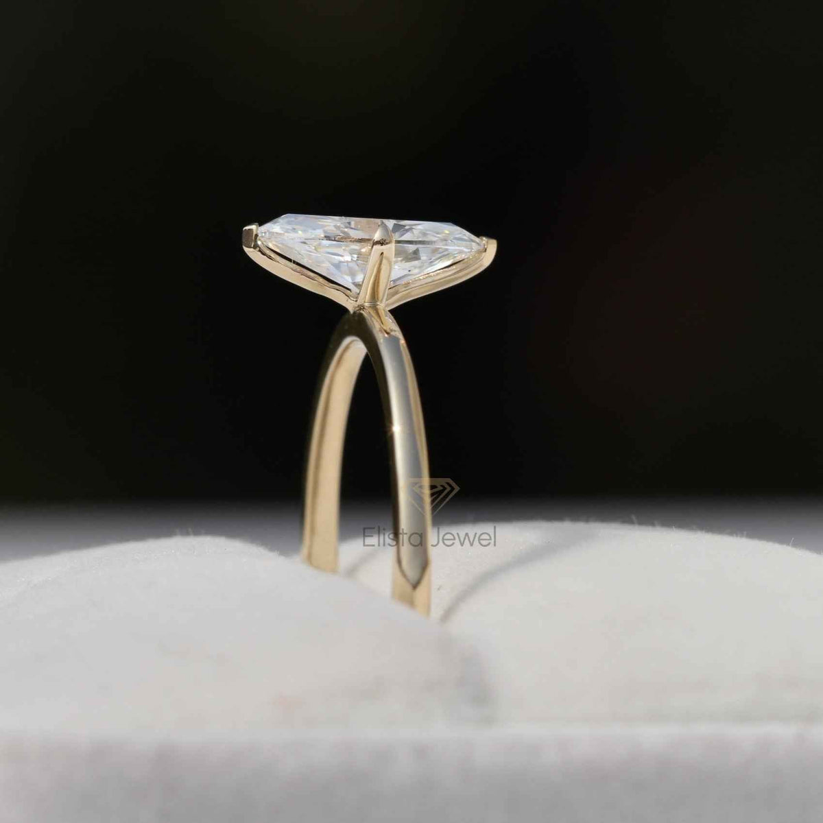 Marquise Cut Solitaire Engagement Lab Grown Diamond Ring in 18K - Angled View
