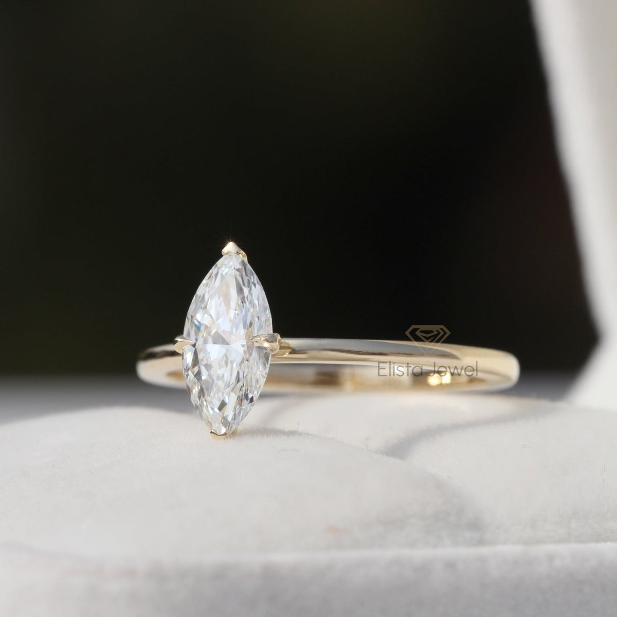Marquise Cut Solitaire Engagement Lab Grown Diamond Ring - Detail View