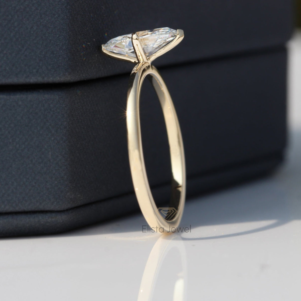 Marquise Cut Solitaire Engagement Lab Grown Diamond Ring - Profile View