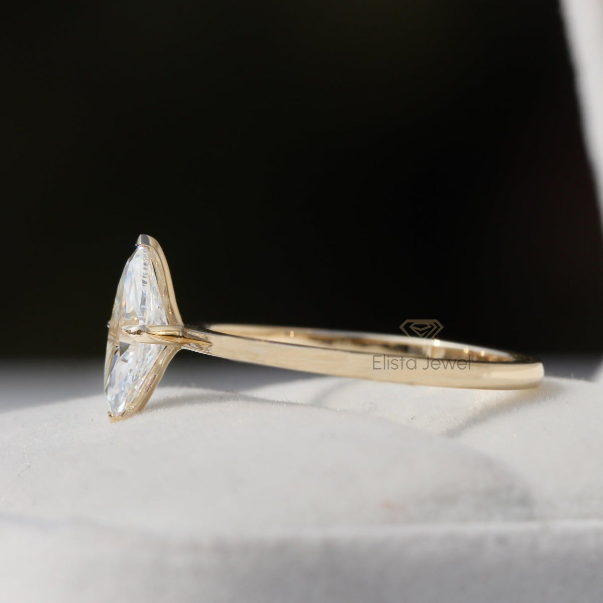 Marquise Cut Solitaire Engagement Lab Grown Diamond Ring in Platinum - Top View