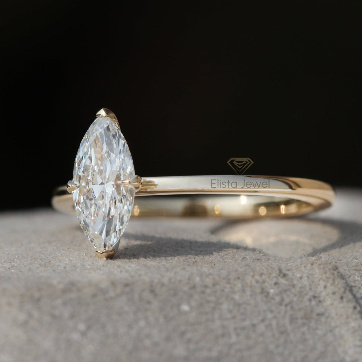 Marquise Cut Solitaire Engagement Lab Grown Diamond Ring - Ring on Hand View