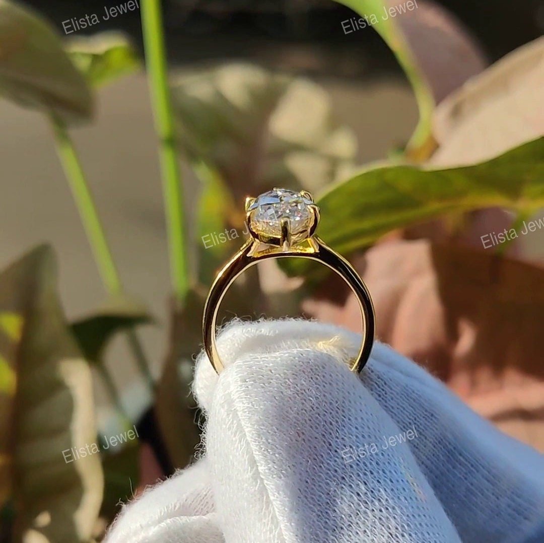 Marquise Split Shank Solitaire Lab Grown Diamond Ring - Close-up View