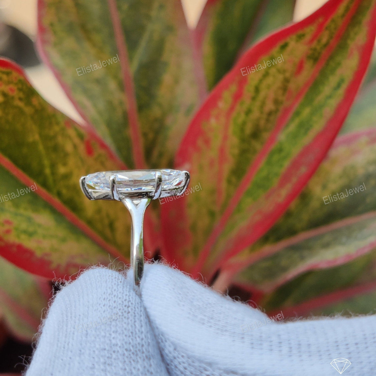 Marquise Split Shank Solitaire Lab Grown Diamond Ring - Detail View