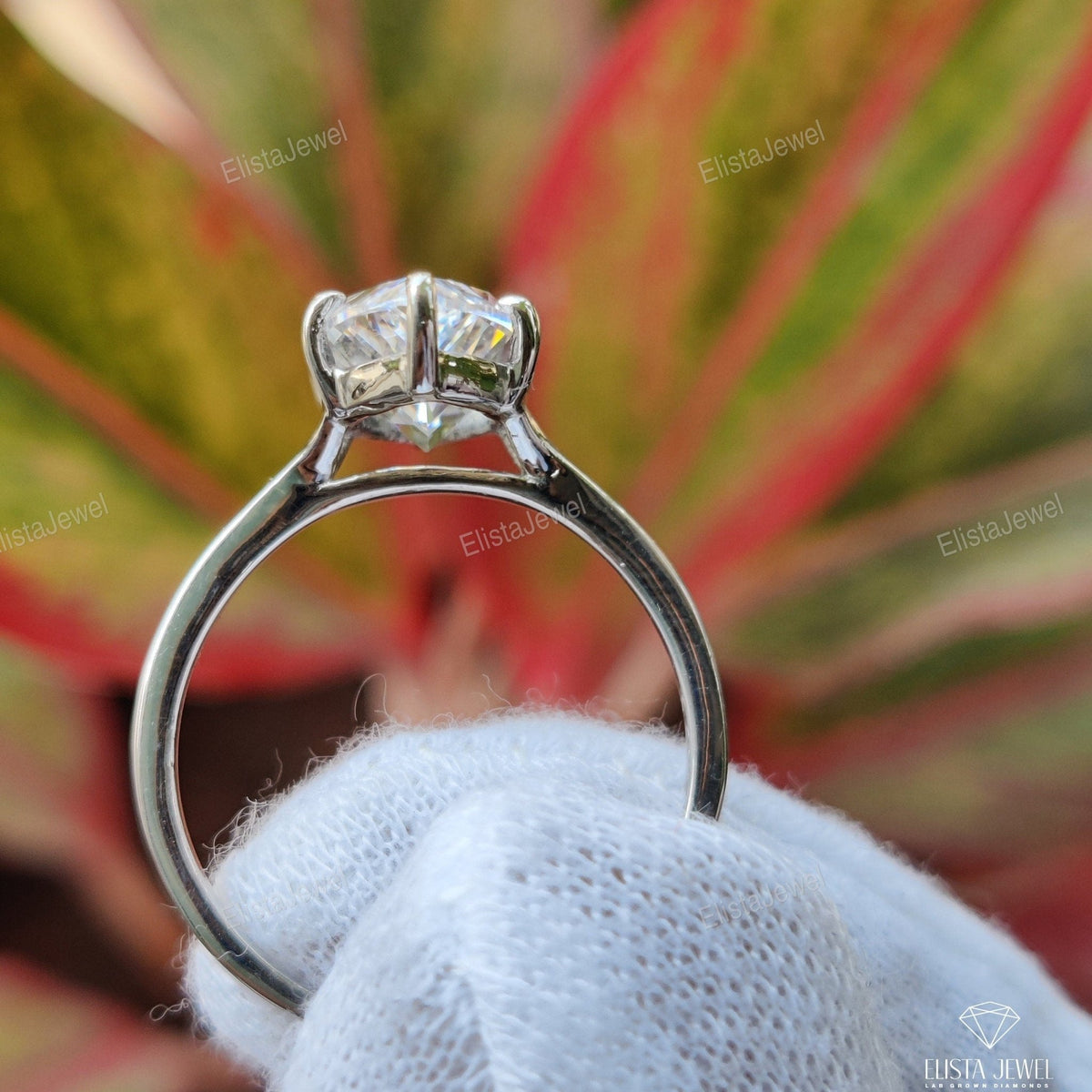 Marquise Split Shank Solitaire Lab Grown Diamond Ring in Platinum - Top View
