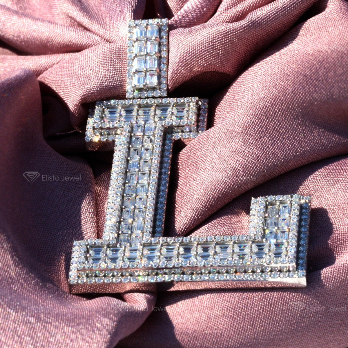 Name Initial Iced Letter Pendant in 14K - Side View