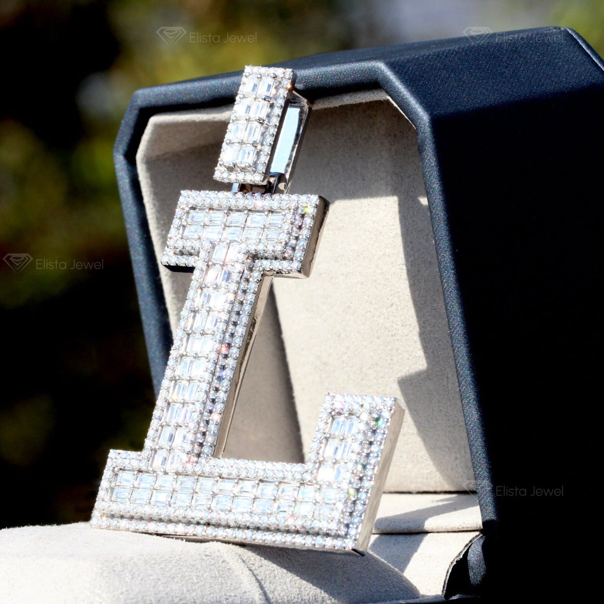Name Initial Iced Letter Pendant in 18K - Angled View