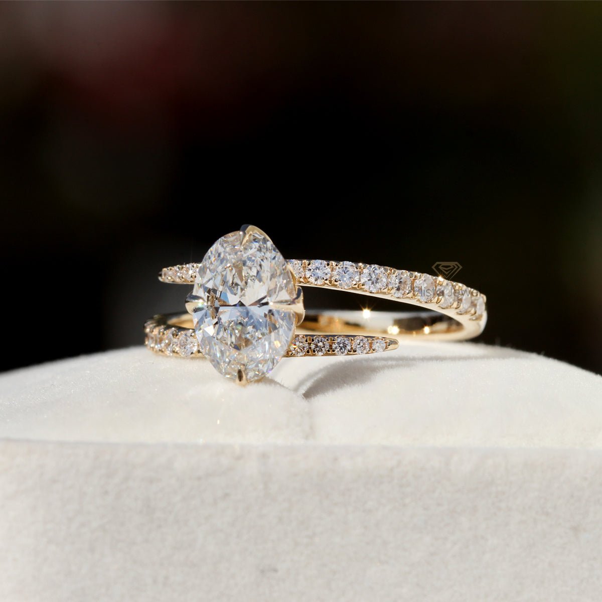 Oval Cut Bypass Engagement Lab Grown Diamond Ring - Detail View