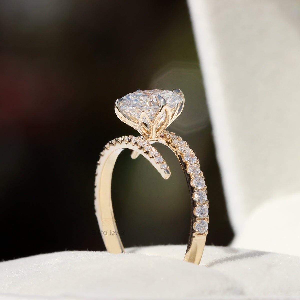 Oval Cut Bypass Engagement Lab Grown Diamond Ring in Platinum - Top View