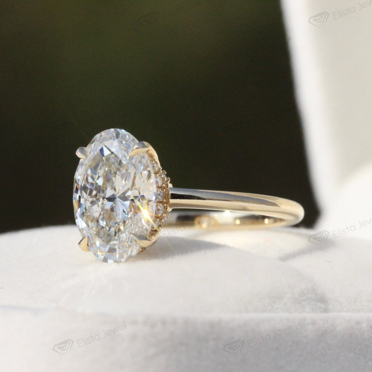 Oval Cut Double Hidden Halo Wedding Lab Grown Diamond Ring - View 15