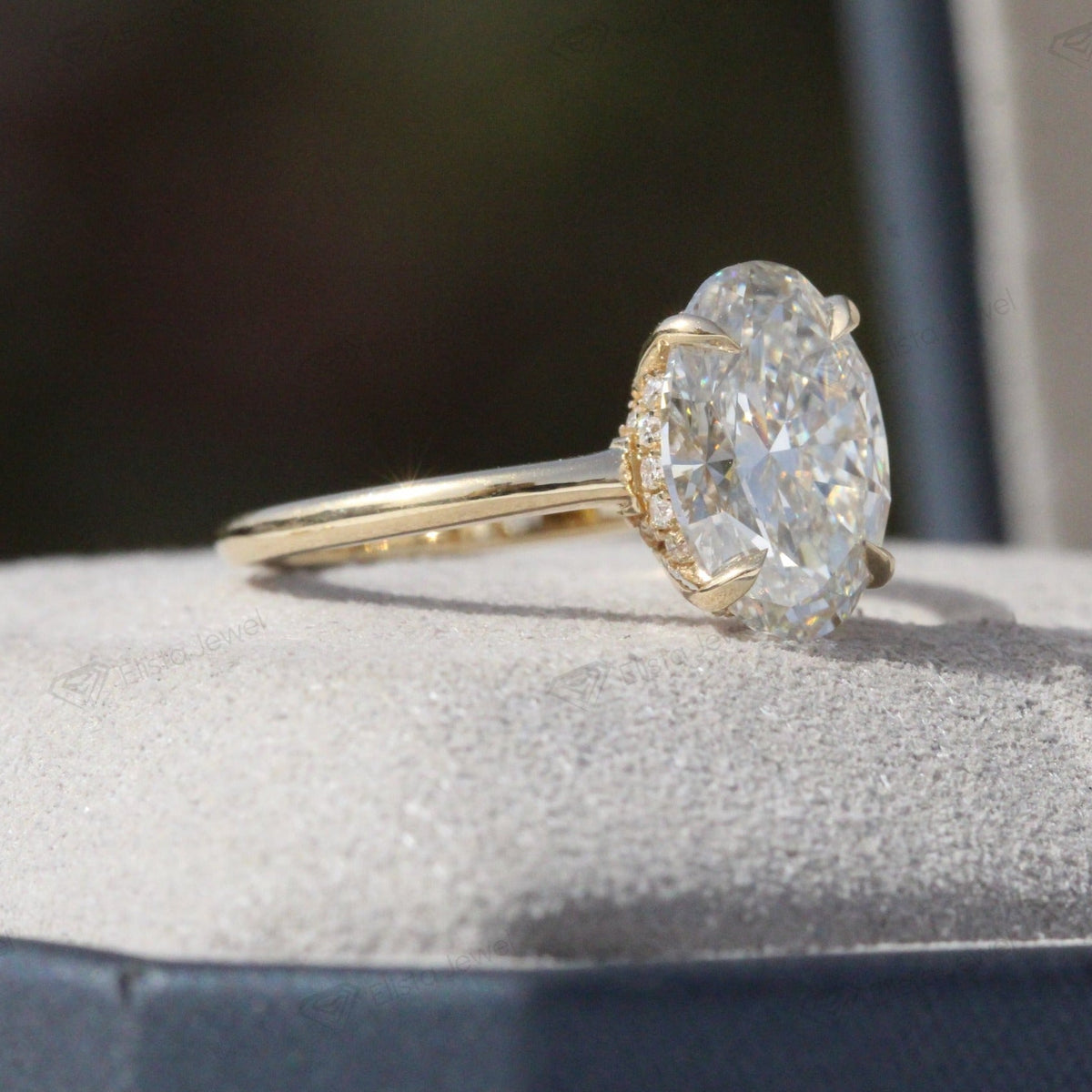 Oval Cut Double Hidden Halo Wedding Lab Grown Diamond Ring in 14K Rose Gold - Detail View