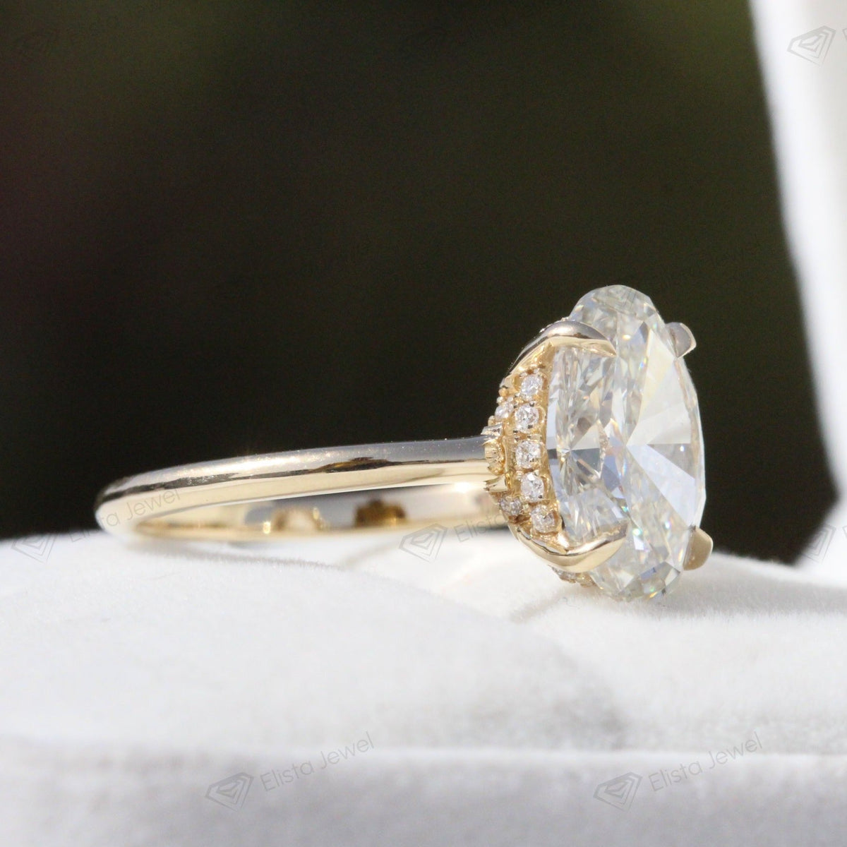 Oval Cut Double Hidden Halo Wedding Lab Grown Diamond Ring in 10K Rose Gold - Side View